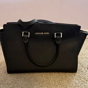Michael Kors Black Saffiano Satchel with Gold Hardware